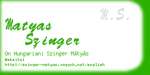 matyas szinger business card